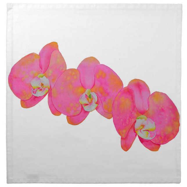 Elegant pink watercolor orchids tropical floral napkin (Front)