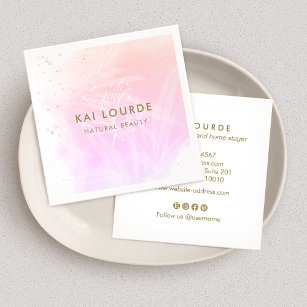 Elegant Pink Watercolor Plants Leaves  Square Busi Square Business Card