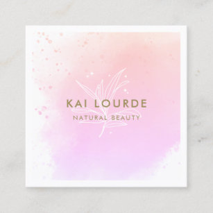 Elegant Pink Watercolor Plants Leaves  Square Busi Square Business Card