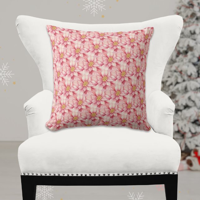 Elegant Pink Watercolor Poinsettia Christmas Throw Pillow (Creator Uploaded)