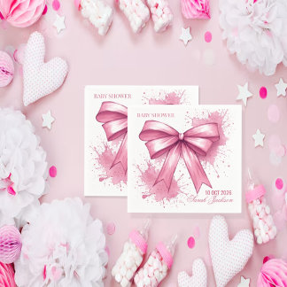 Elegant  Pink Watercolor Ribbon Napkins