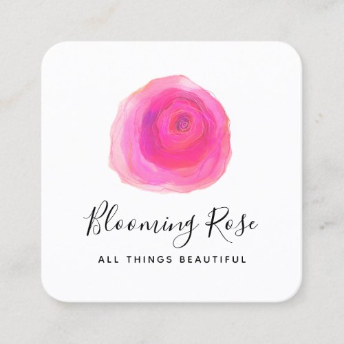Elegant Pink Watercolor Rose Floral  Square  Square Business Card