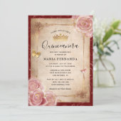 Elegant Pink Watercolor Rose Gold Quinceanera Invitation (Standing Front)