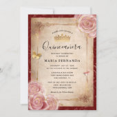 Elegant Pink Watercolor Rose Gold Quinceanera Invitation (Front)