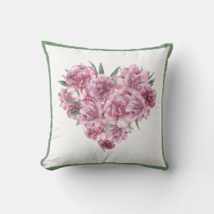 Elegant Pink Watercolor Roses BotanIcal Greenery Throw Pillow