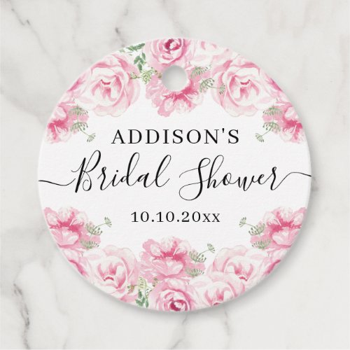 Elegant Pink Watercolor Roses Bridal Shower Favor Tags