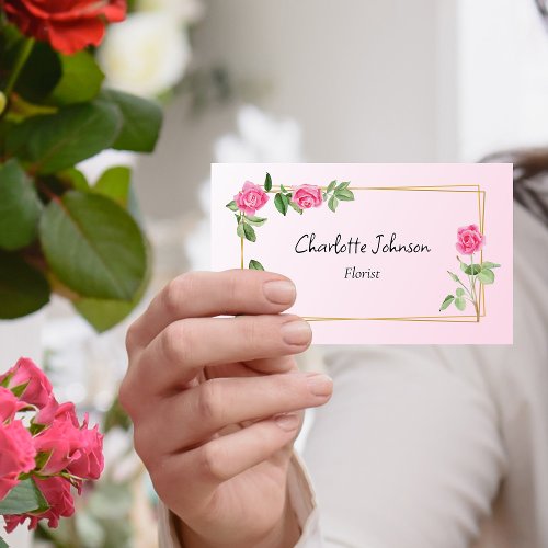 Elegant Pink Watercolor Roses Business Card