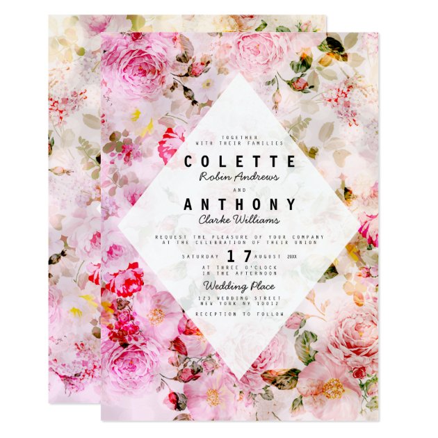 Elegant Pink Watercolor Roses Floral Wedding Invitation