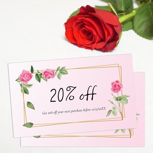 Elegant Pink Watercolor Roses Florist Discount Card