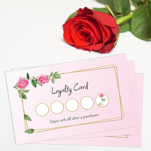 Elegant Pink Watercolor Roses Florist Loyalty Card