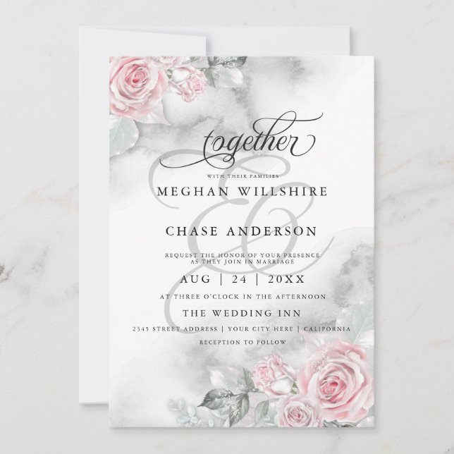 Elegant Pink Watercolor Roses Invitation (Front)