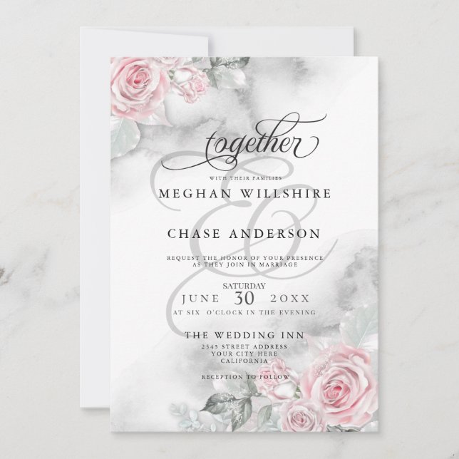 Elegant Pink Watercolor Roses Invitation (Front)