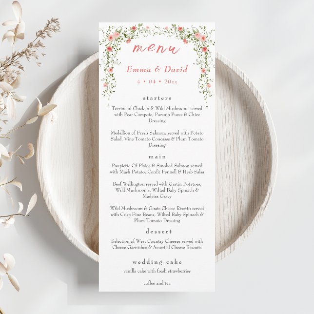 Elegant pink watercolor roses Script Wedding  Menu (Creator Uploaded)