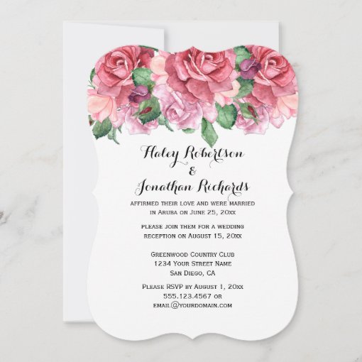 Elegant Pink Watercolor Roses Weddings Invitation | Zazzle