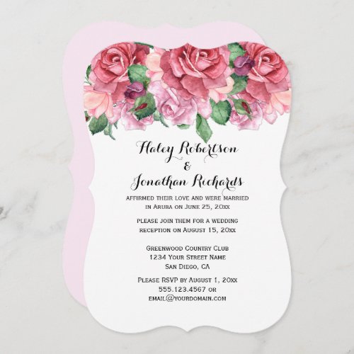 Elegant Pink Watercolor Roses Weddings Invitation