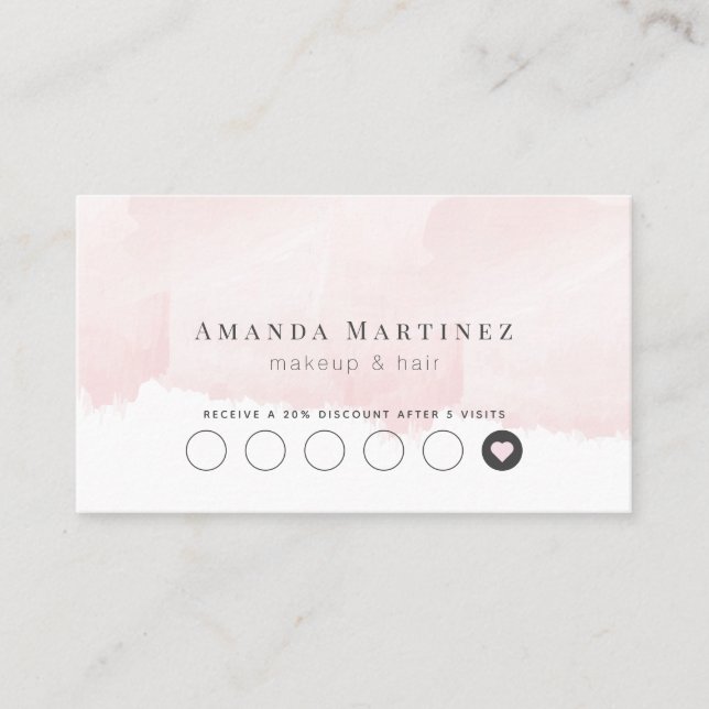 Elegant Pink Watercolor Salon Loyalty Card (Front)