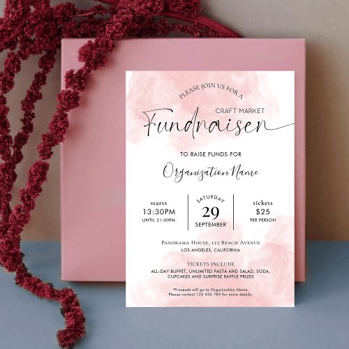 Elegant Pink Watercolor Script Fundraiser Gala Invitation