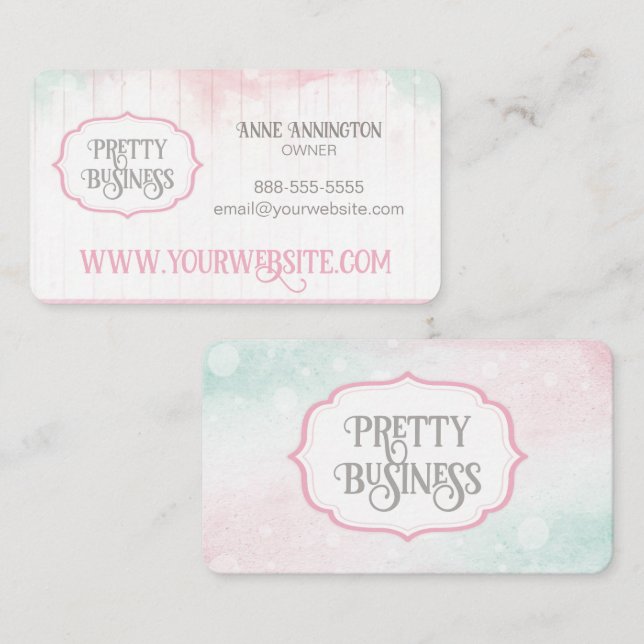 Elegant Pink Watercolor Shabby Chic Beauty  Business Card (Front/Back)