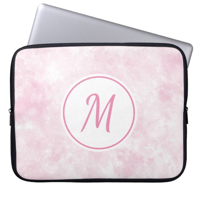 Elegant Pink Watercolor Stylish Monogram Custom Laptop Sleeve (Front)