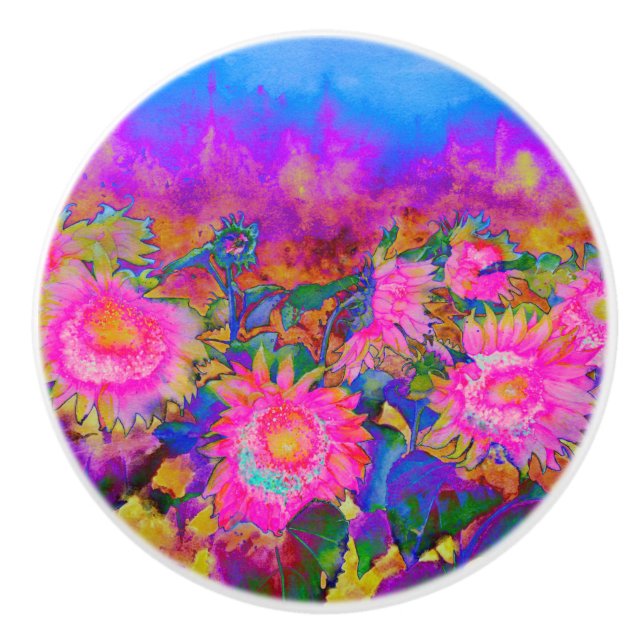 Elegant pink watercolor sunflowers  ceramic knob (Front)