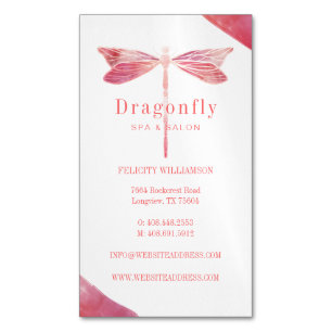Elegant Pink Watercolor Wash Dragonfly Logo Business Card Magnet