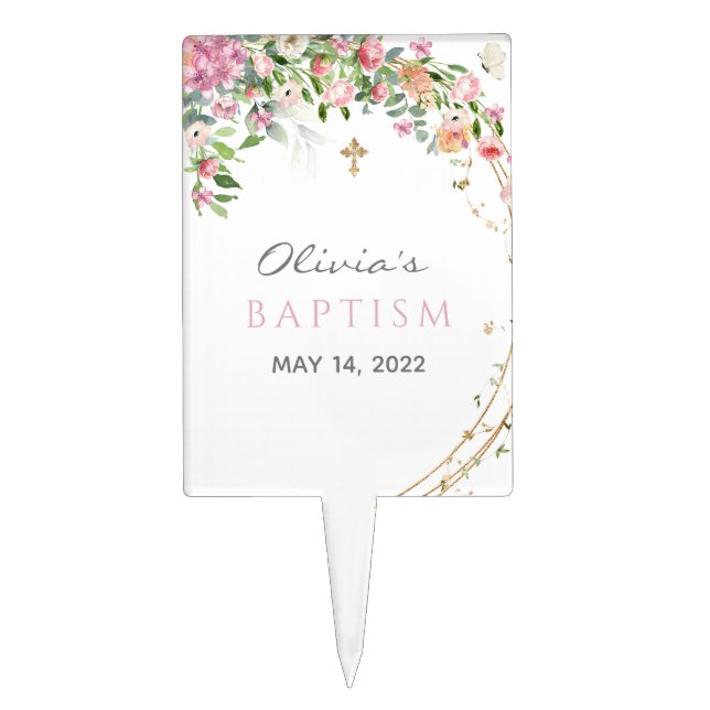 Elegant Pink Watercolour Floral Girl Cake Picks (Front)