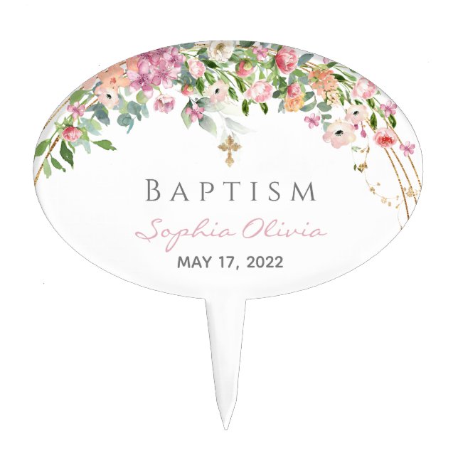 Elegant Pink Watercolour Floral Girl Cake Picks (Front)