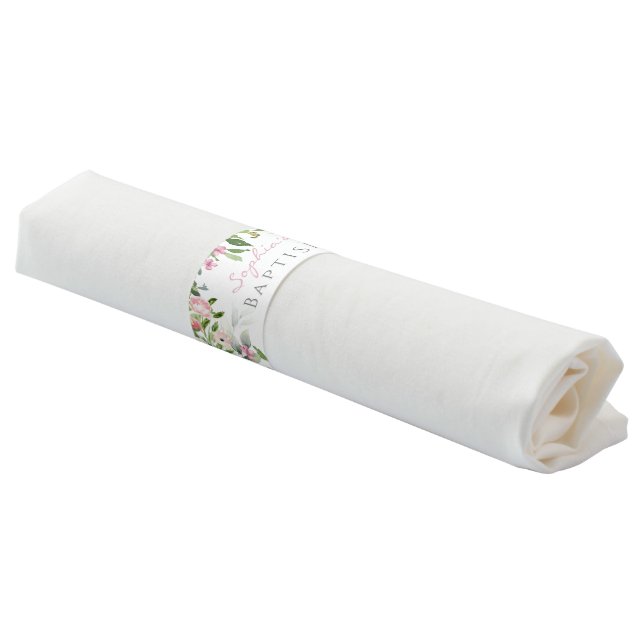  Elegant Pink Watercolour Floral  Napkin Bands (Angled)