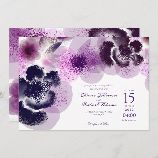 Elegant Pink Watercolour Floral Wedding Invitation (Front/Back)