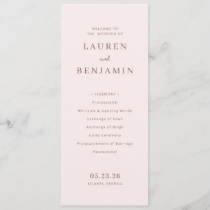 Elegant Pink Wedding Ceremony Outline Program
