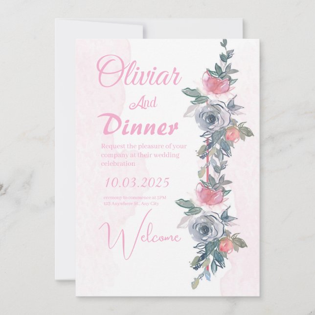 "Elegant Pink Wedding Invitation: A Perfect Blend  Invitation (Front)