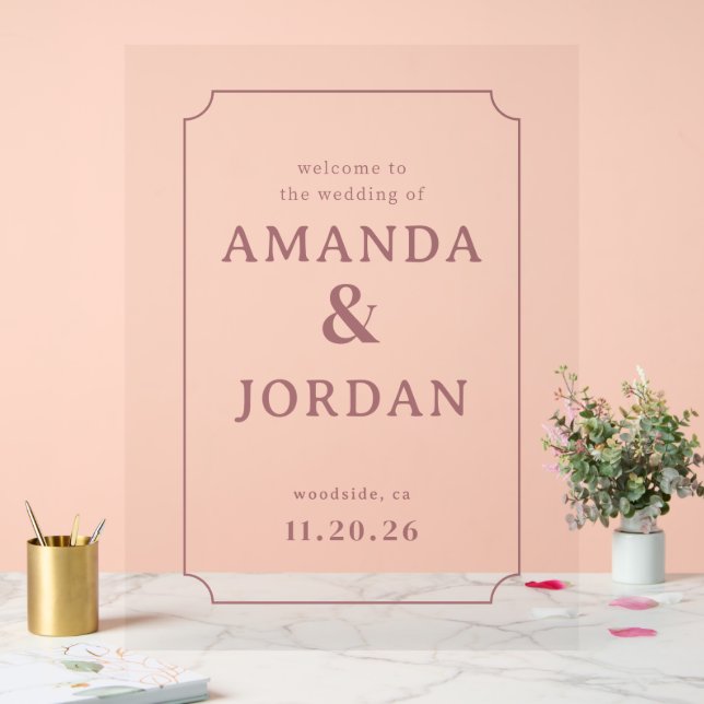 Elegant Pink Wedding Invitation Acrylic Sign (Wedding)