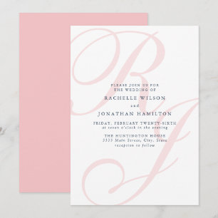 Elegant Pink Wedding Monogram Minimal Invitation
