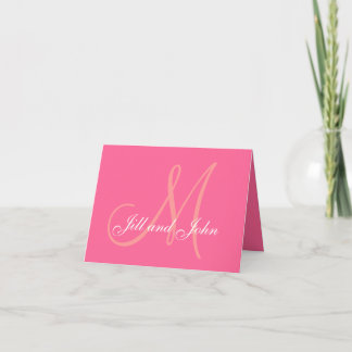 Elegant Pink Wedding Monogram Thank You Card