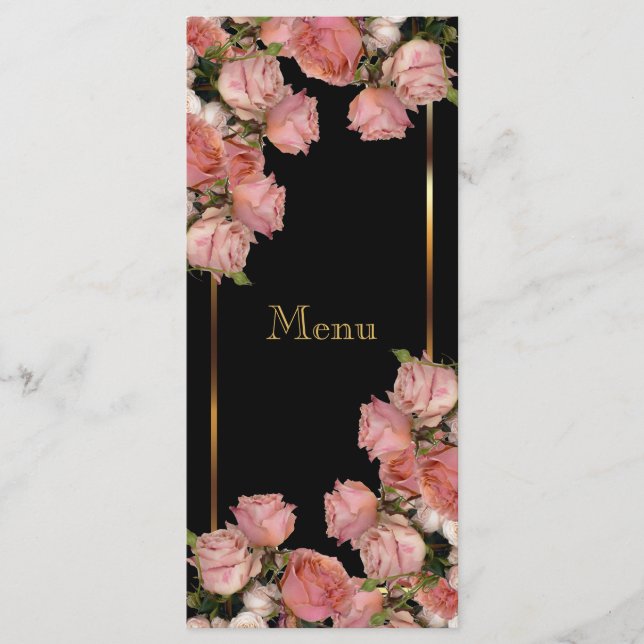 Elegant Pink Wedding Roses - Menu (Front)