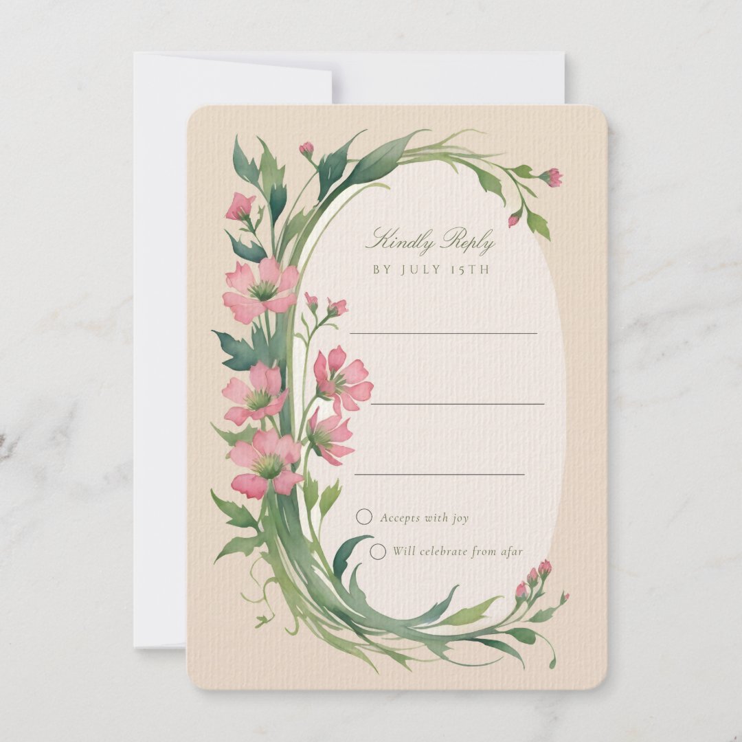 Elegant Pink Wedding RSVP Invitation Card (Front)