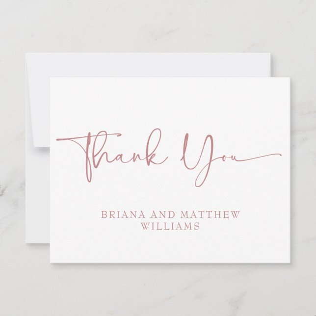 Elegant Pink Wedding Thank You Card  (Front)