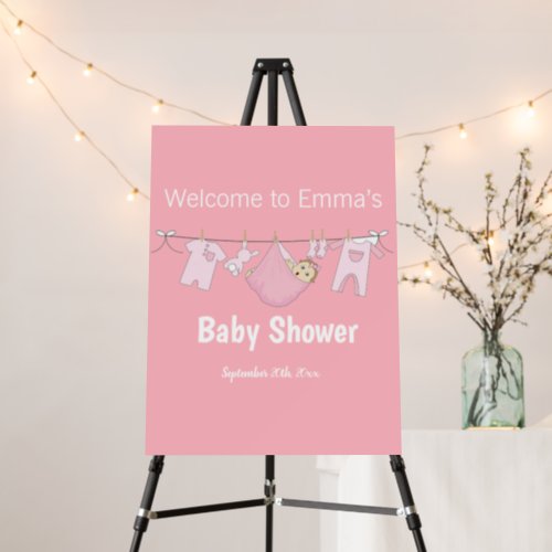 Elegant Pink Welcome Girl Baby Shower Backdrop  Foam Board