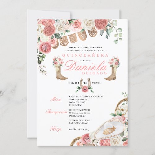 Elegant Pink Western Charro Cowgirl Quinceaera Invitation