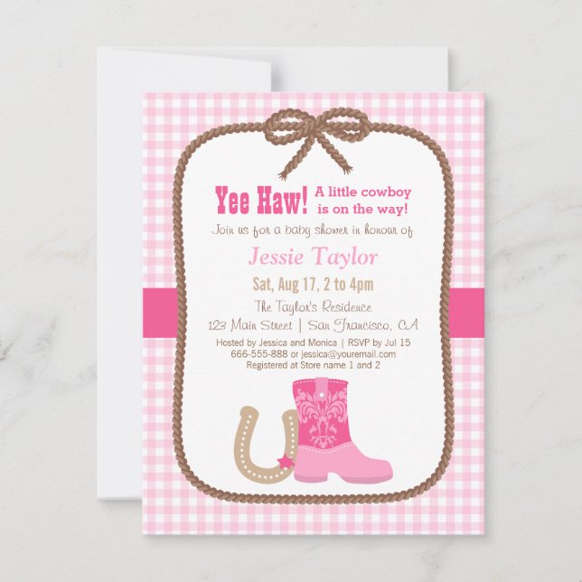 Elegant Pink Western Theme Baby Shower Invitations (Front)