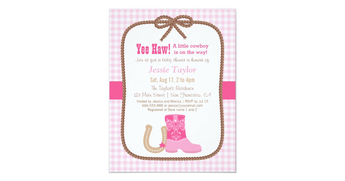 Elegant Pink Western Theme Baby Shower Invitations Zazzle Com