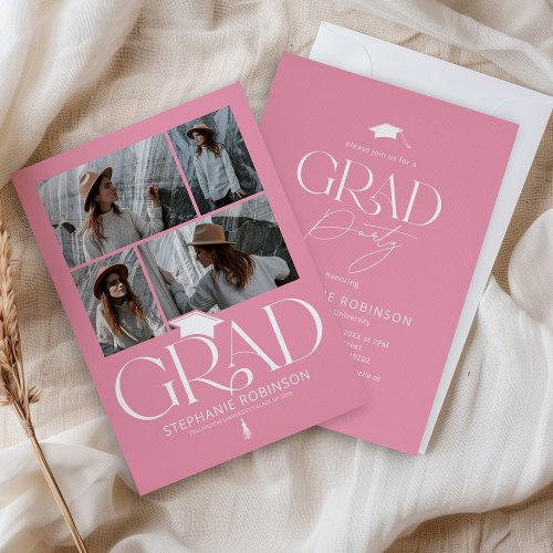 Elegant Pink & White 4 Photo Graduation Party