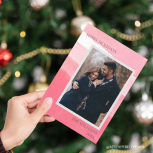 Elegant Pink White Abstract Photo Happy Holidays