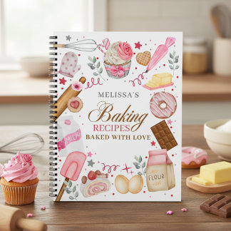 Elegant Pink White Baked With Love Baking Notebook