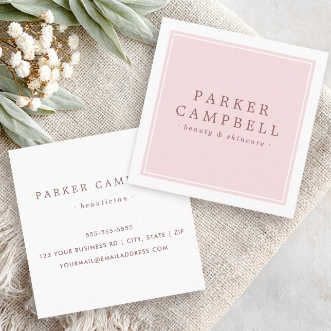 Elegant pink white beauty skincare minimalist square business card (Elegant pink white beauty skincare minimalist square business card)