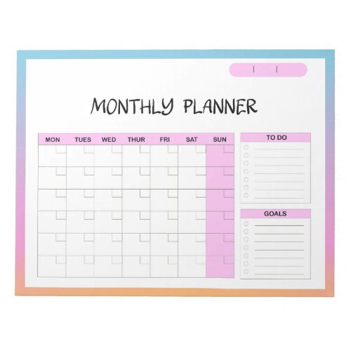 Elegant Pink White Blank Monthly Calendar Planner  Notepad