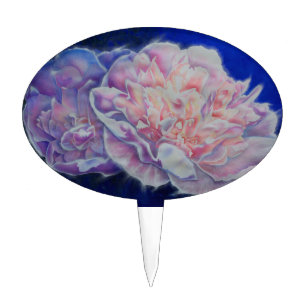 Elegant pink white blue pastel watercolor floral cake topper