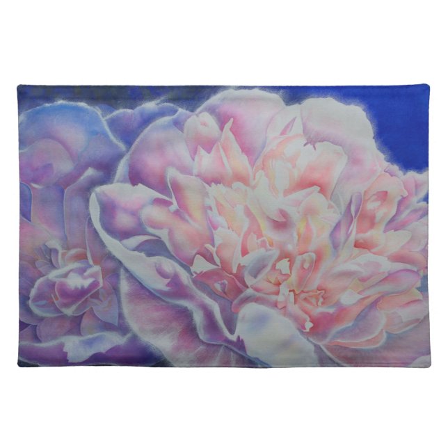 Elegant pink white blue pastel watercolor floral  placemat (Front)