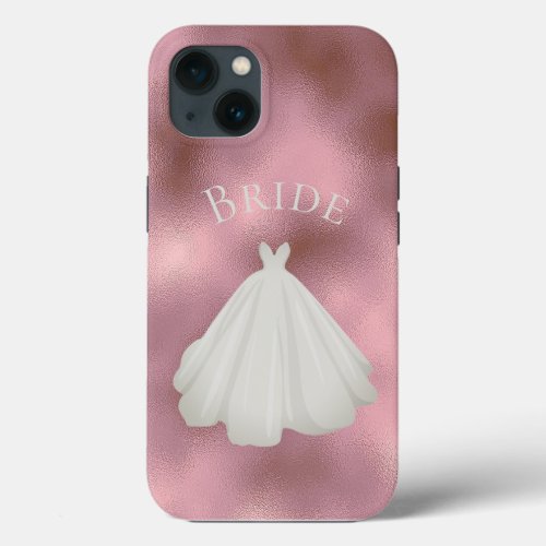 Elegant Pink White Bride Gown Typography Wedding  iPhone 13 Case