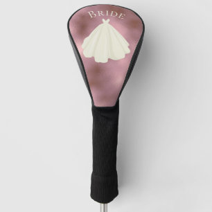 Elegant Pink White Bride Gown Typography Wedding Golf Head Cover